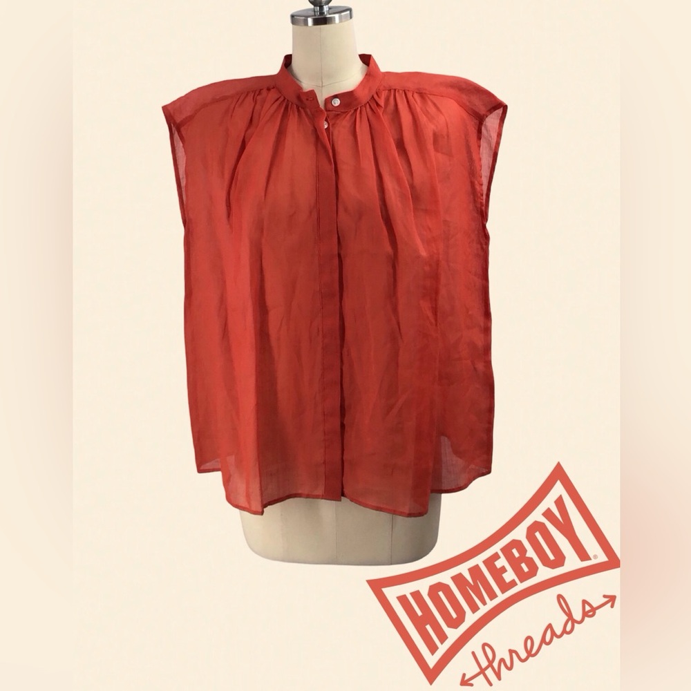 Banana Republic Women's Red Boxy Blouse with Mandarin Collar